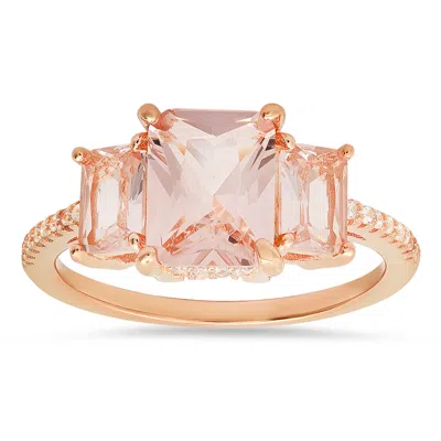 Kylie Harper Women's Rose Gold Over Silver 3-stone Morganite Cz Ring In Pink