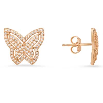 Kylie Harper Women's Rose Gold Pave Butterfly Diamond Cz Stud Earrings