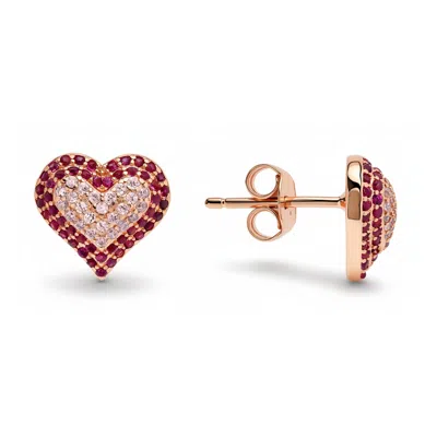 Kylie Harper Women's Rose Gold Pavé Pink Sapphire Puffed Heart Earrings In Multi