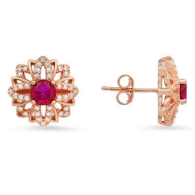 Kylie Harper Women's Rose Gold Ruby Floral Stud Earrings