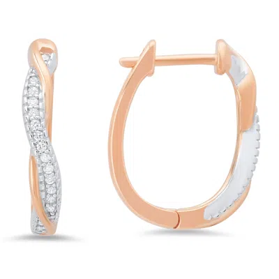 Kylie Harper Women's Rose Gold Sterling Silver Two-tone Diamond Cz Swirling Hoop Earrings