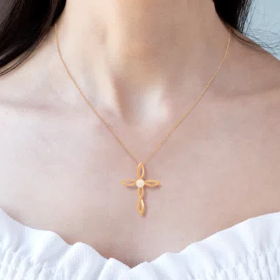 Kylie Harper Women's Rose Gold Swirling Genuine Pearl Cross Pendant Necklace