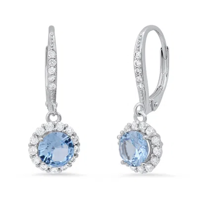 Kylie Harper Women's Silver Aquamarine Halo Leverback Earrings