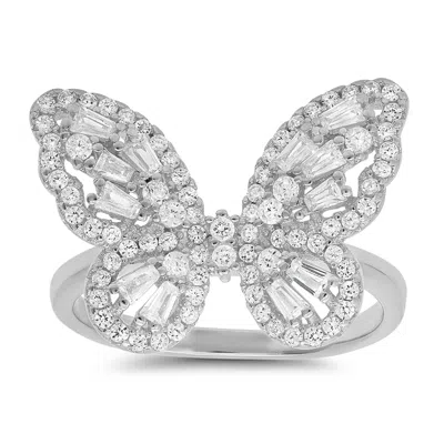 Kylie Harper Women's Silver Baguette Diamond Cz Butterfly Ring