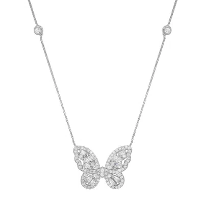 Kylie Harper Women's Silver Baguette Diamond Cz Butterfly Station Necklace In Metallic