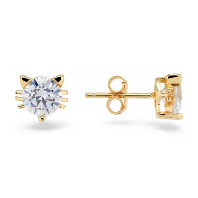 Kylie Harper Women's Silver Gold Diamond Cz Kitty Cat Stud Earrings In Multi