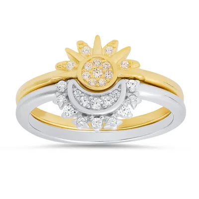 Kylie Harper Women's Silver / Gold Two-tone Sun & Moon Diamond Cz 2pc Stackable Ring Set In Sterling Silver In Multi
