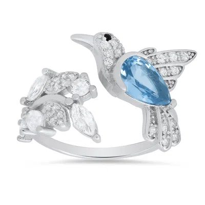 Kylie Harper Women's Sterling Silver Aquamarine Cz Hummingbird Ring