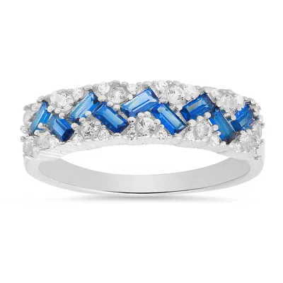 Kylie Harper Women's Sterling Silver Baguette-cut Sapphire Band Ring
