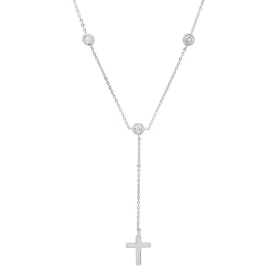 Kylie Harper Women's Sterling Silver Bezel-set Diamond Cz Cross Y Necklace