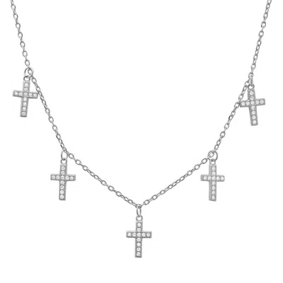 Kylie Harper Women's Sterling Silver Dangling Diamond Cz Cross Charm Necklace