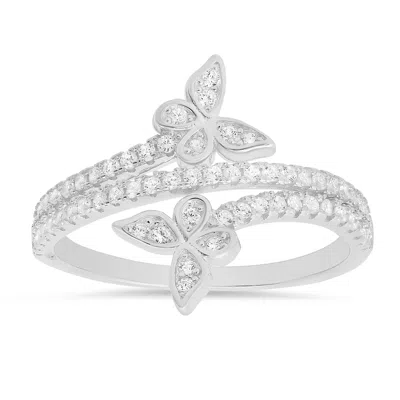 Kylie Harper Women's Sterling Silver Diamond Cz Butterfly Crossover Ring