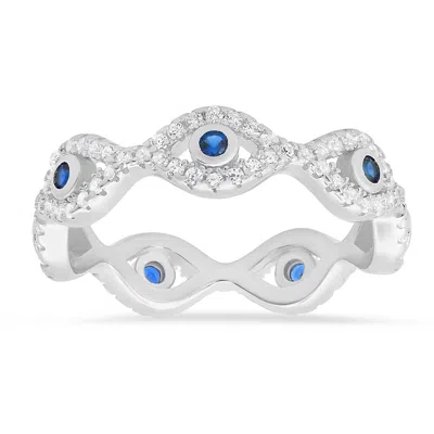 Kylie Harper Women's Sterling Silver Diamond Cz Evil Eye Eternity Band Ring