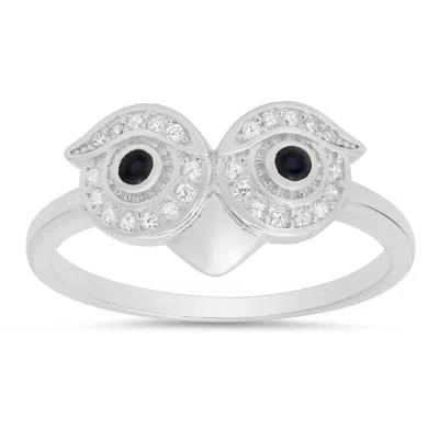 Kylie Harper Women's Sterling Silver Diamond Cz Owl Band Ring