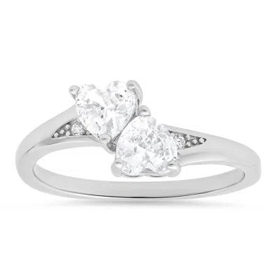 Kylie Harper Women's Sterling Silver Double Heart Diamond Cz Ring