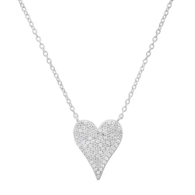 Kylie Harper Women's Sterling Silver Elongated Diamond Cz Heart Necklace In Metallic