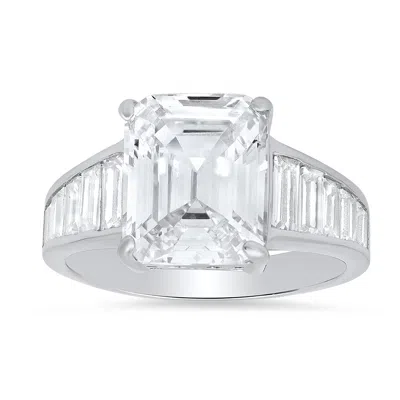 Kylie Harper Women's Sterling Silver Emerald-cut Diamond Cz Statement Ring