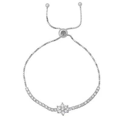 Kylie Harper Women's Sterling Silver Floral Diamond Cz Adjustable Bracelet In Gray