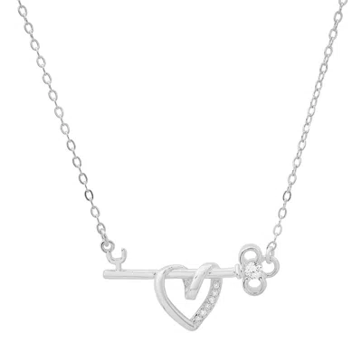 Kylie Harper Women's Sterling Silver 'key To My Heart' Diamond Cz Bar Necklace