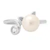 Kylie Harper Women's Sterling Silver Kitty Cat Pearl & Diamond Cz Ring