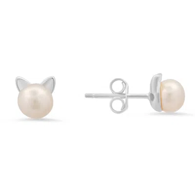 Kylie Harper Women's Sterling Silver Kitty Cat Pearl Stud Earrings In Silver Tone