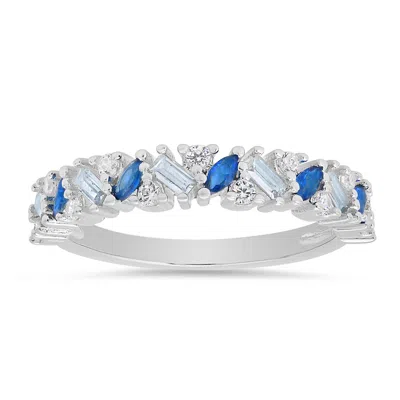 Kylie Harper Women's Sterling Silver Multi-shape Blue Ombre Band Ring