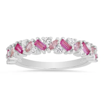 Kylie Harper Women's Sterling Silver Multi-shape Pink Ombre Band Ring