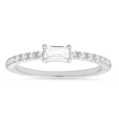 Kylie Harper Women's Sterling Silver Petite East/west Baguette-cut Diamond Cz Band Ring In Metallic