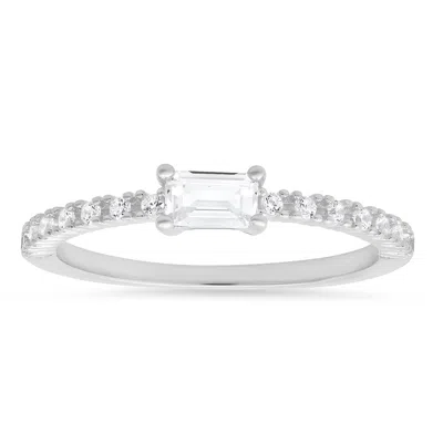 Kylie Harper Women's Sterling Silver Petite East/west Baguette-cut Diamond Cz Band Ring
