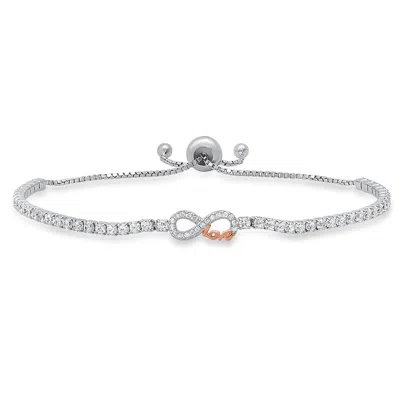 Kylie Harper Women's Sterling Silver Petite Two-tone Infinity 'love' Cz Adjustable Bracelet