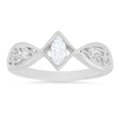 Kylie Harper Women's Sterling Silver Petite Vintage Marquise-cut Filigree Ring