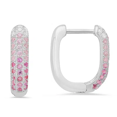 Kylie Harper Women's Sterling Silver Pink Ombre Pave Hoop Earrings