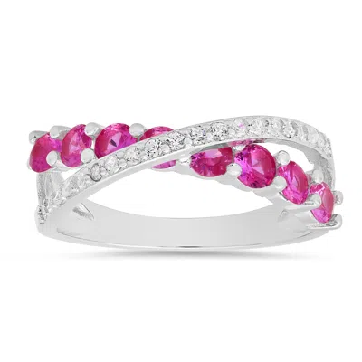 Kylie Harper Women's Sterling Silver Pink Sapphire Crossover Ring