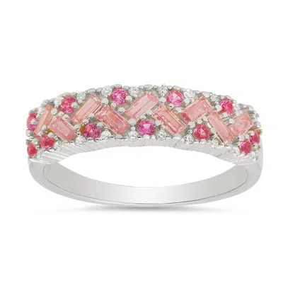 Kylie Harper Women's Sterling Silver Pink Sapphire Ombre Baguette-cut Band Ring
