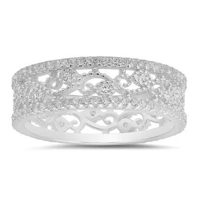 Kylie Harper Women's Sterling Silver Vintage Floral Diamond Cz Eternity Band Ring