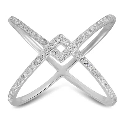 Kylie Harper Women's Sterling Silver Zig-zag Crossover Diamond Cz Ring