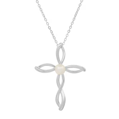 Kylie Harper Women's Swirling Genuine Pearl Cross Pendant Necklace In Sterling Silver