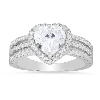 Kylie Harper Women's Three Row Heart-cut Diamond Cz Halo Ring In Sterling Silver In Metallic