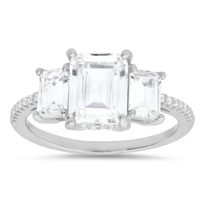 Kylie Harper Women's Three Stone Emerald Cut Diamond Cz Statement Ring In Sterling Silver In Metallic