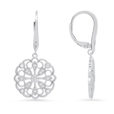 Kylie Harper Women's Vintage Floral Diamond Cz Dangling Leverback Earrings In Sterling Silver