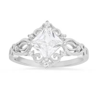 Kylie Harper Women's Vintage Princess-cut Diamond Cz Filigree Ring In Sterling Silver