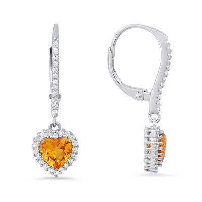 Kylie Harper Women's Yellow / Orange November Citrine Birthstone Heart-cut Halo Leverback Earrings In Sterling Si In Yellow/orange