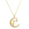 Kylie Harper Yellow Gold Over Silver Dangling Moon/star Cat Cz Pendant Necklace In Gold Tone