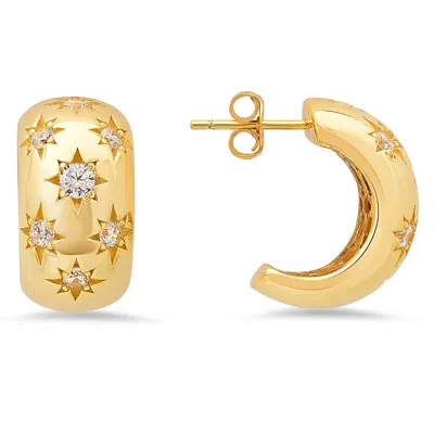 Kylie Harper Yellow Gold Over Silver Domed Celestial Cz Statement Hoop Earrings
