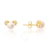 Kylie Harper Yellow Gold Over Silver Puppy Dog Genuine Pearl & Cz Stud Earrings In Gold Tone