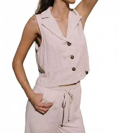Kylie Paige Kyla Linen Sleeveless Vest In Khaki In Pink