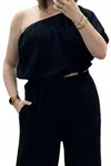 Kylie Paige Lina One Shoulder Top In Charcoal