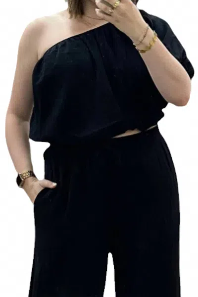 Kylie Paige Lina One Shoulder Top In Charcoal In Black