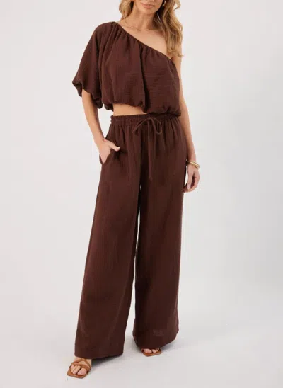 Kylie Paige Lina One Shoulder Top In Chocolate In Brown