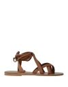 Kyma Woman Thong Sandal Camel Size 10 Leather In Beige